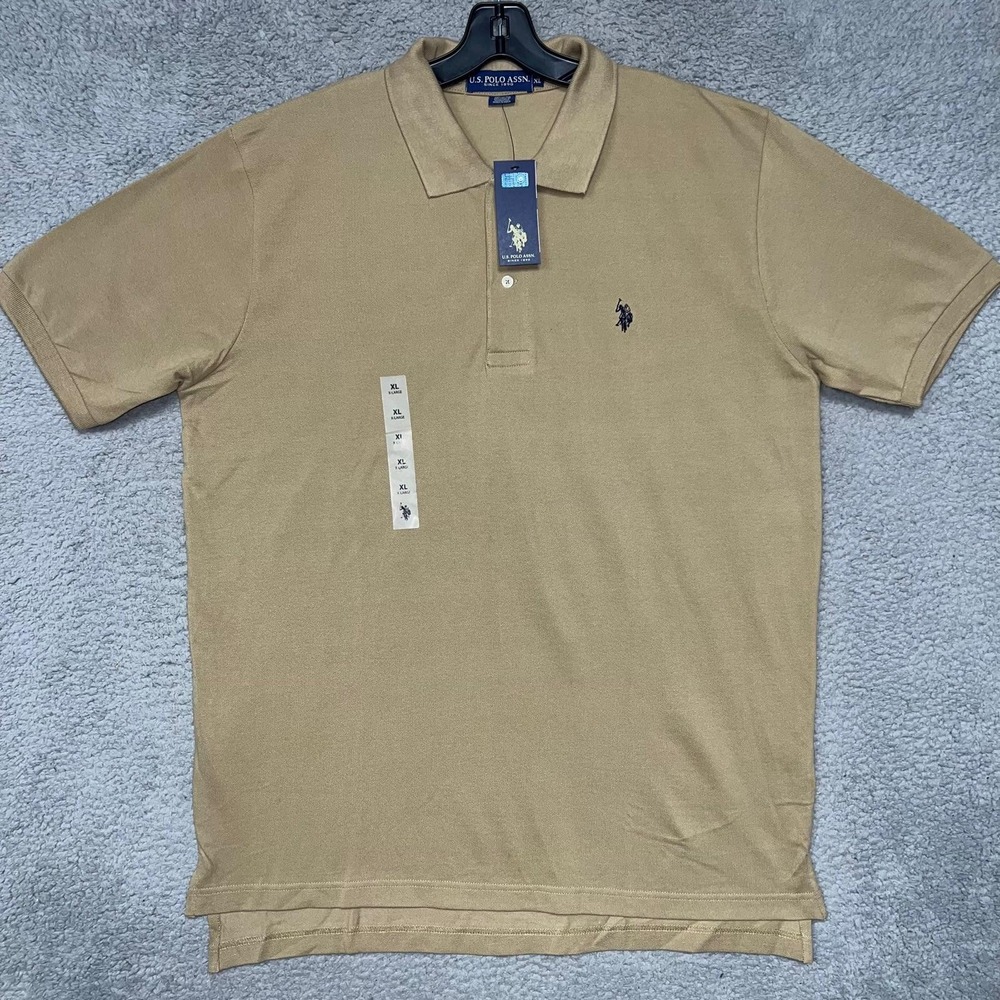 NWT U.S. Polo Assn Shirt Men's Size XL Beige Pique Polo Knitted Embroidered Logo